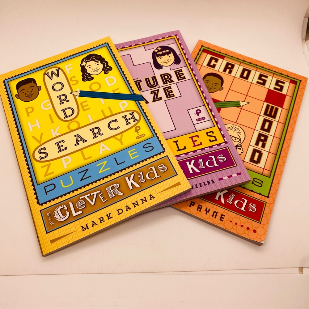 NWT Clever Kids 3 book set: Word Search, Picture Maze, Crossword Puzzle
